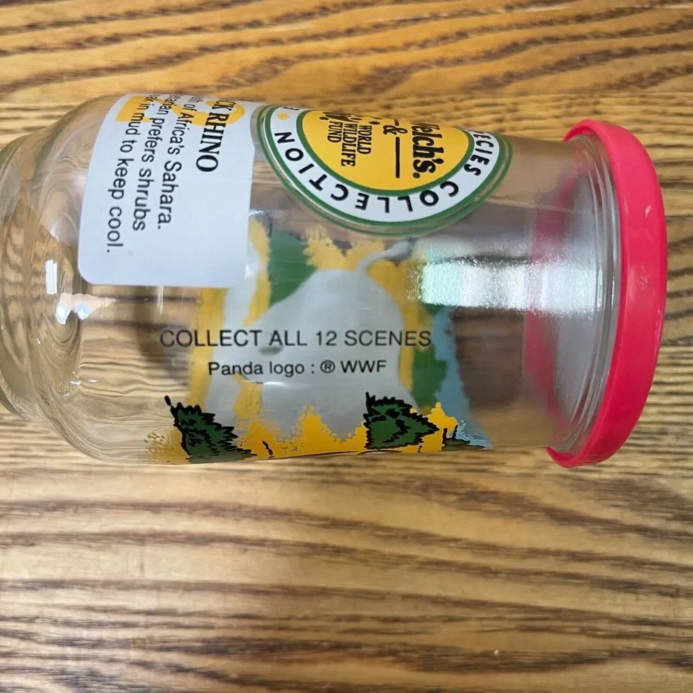 Welch’s Jelly Jar Glass Black Rhino with Lid – 1990s Endangered Species Series